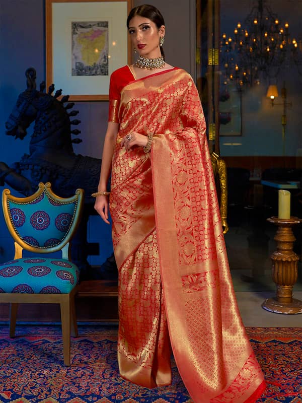 Buy Red Banarasi Georgette Saree For Women Online