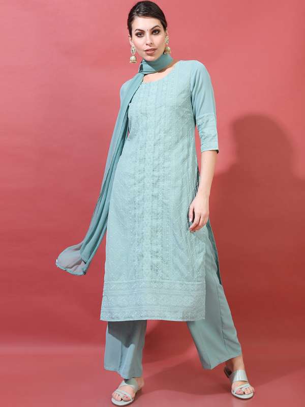 Vishudh Sea Green Solid Kurta Sets Palazzo Buy Vishudh Sea Green