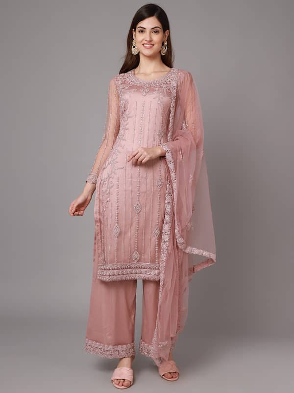 2021 Lowest Price] Anvi Creations Pink Net Embroidered Anarkali Dress  Material With Dupatta Price in India & Specifications
