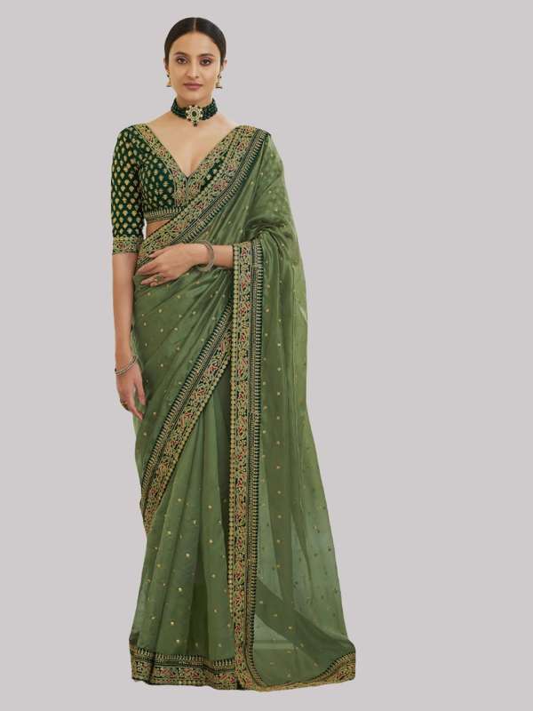 Myntra green top saree