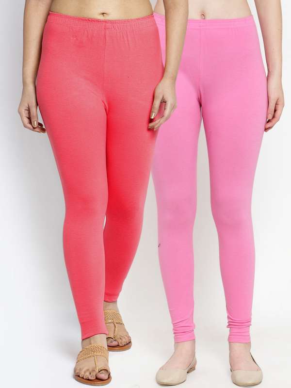 Buy Peach Solid Leggings online in India