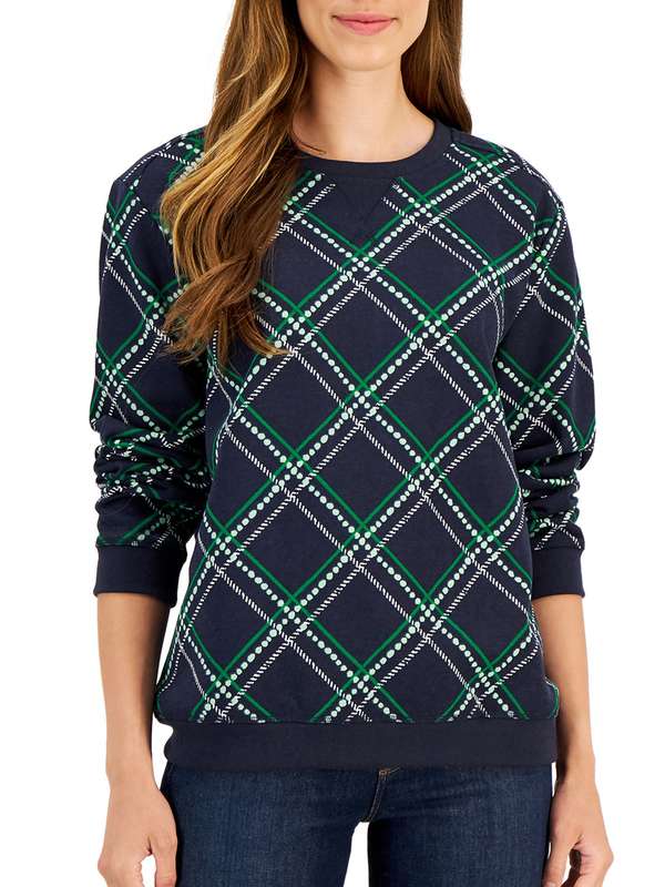 Women Check Blue Sweatshirts - Buy Women Check Blue ...