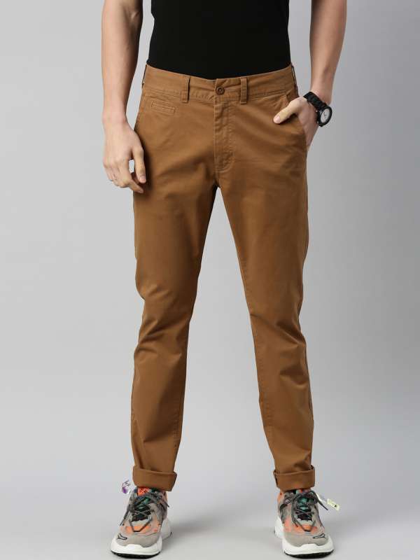 CONTRASTING DOUBLE WAIST CHINO PANTS - Mid-camel
