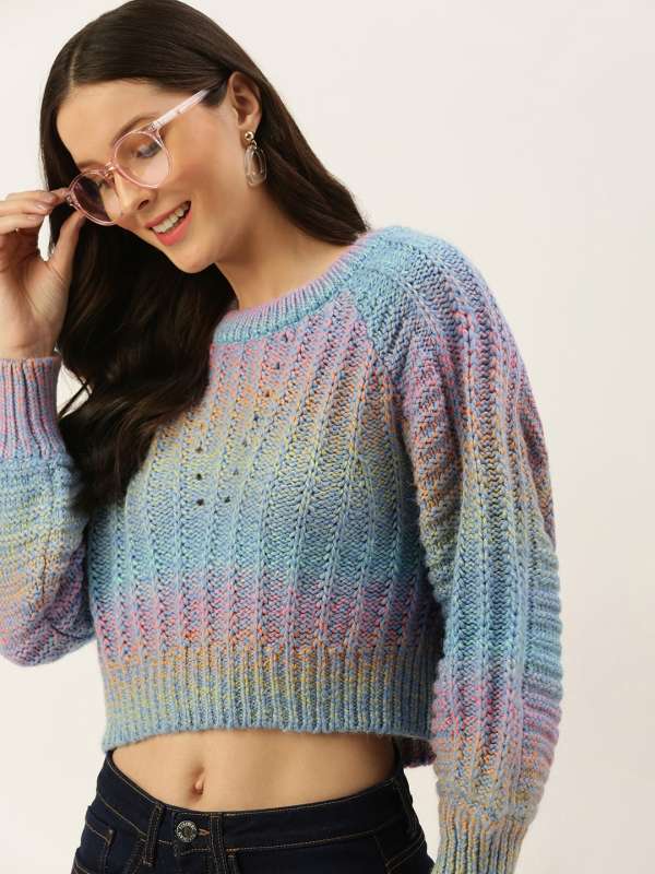 Buy FOREVER 21 Women Multicoloured Crop Pullover Sweater Sweaters for Women 19084582 Myntra