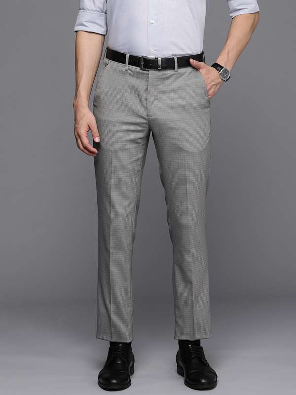Grey White Slim Fit Checked Formal Trousers - Buy Grey White Slim Fit  Checked Formal Trousers online in India