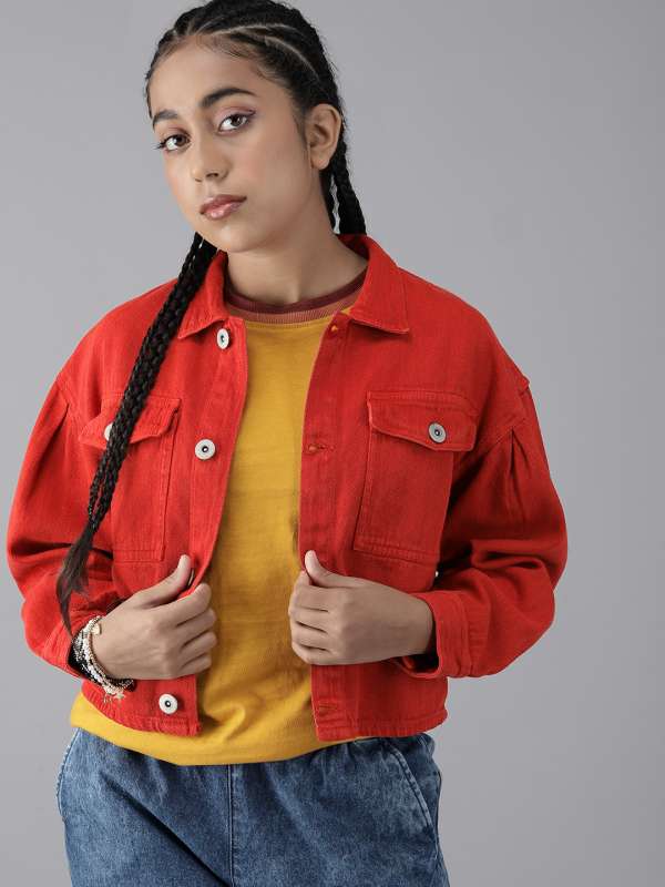 Oversized red store denim jacket