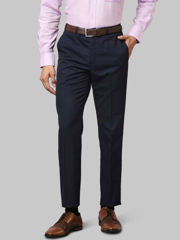 Men's Grey Polyester Solid Flat Front Formal Trousers