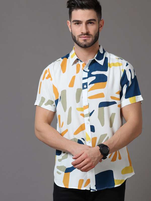 Buy Yellow Floral Block Printed Shirt For Men Online