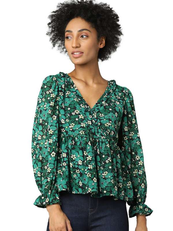Buy Women's Green Long Sleeve Floral Tops Online
