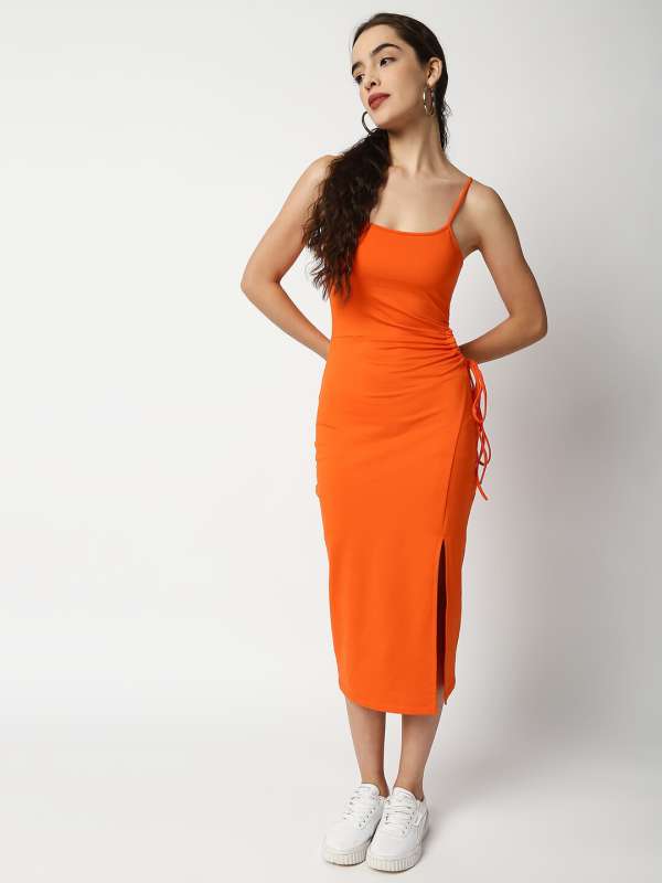 Orange bodycon dress midi new arrivals
