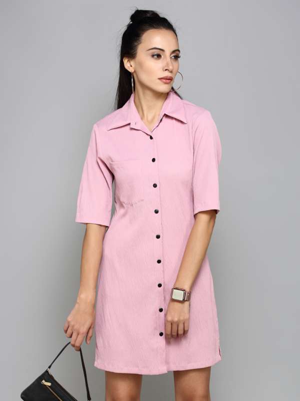 Pink button discount up shirt dress