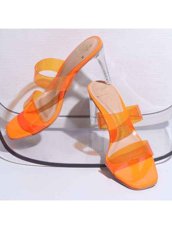 Orange block heel pumps sales
