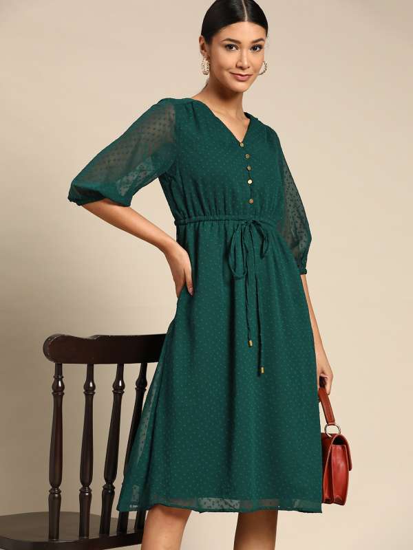 Ladies bottle green dress store