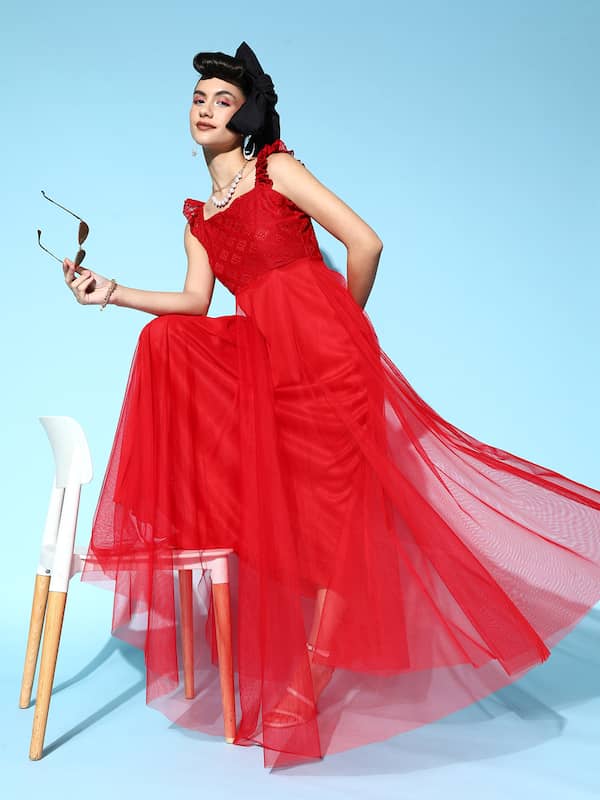 Designer Red Net ready to wear gown  DMV15001