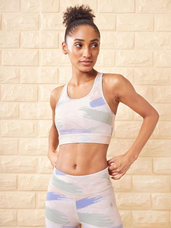 Buy Clovia Medium Impact Padded Wireless Abstract Print Sports Bra in with  Removable Cups - Blue online