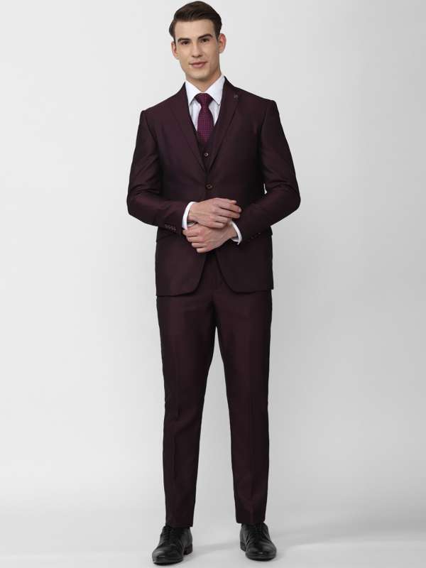 Buy Men Brown Slim Fit Solid Formal Three Piece Suit Online