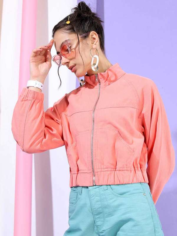 Coral Pink Solid Bomber Jacket Buy Coral Pink Solid Bomber
