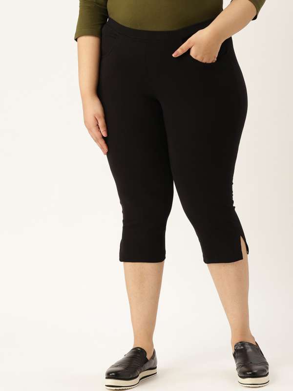 Buy theRebelinme Plus Size Womens Black Solid Color Straight Fit Knitted  Capri online