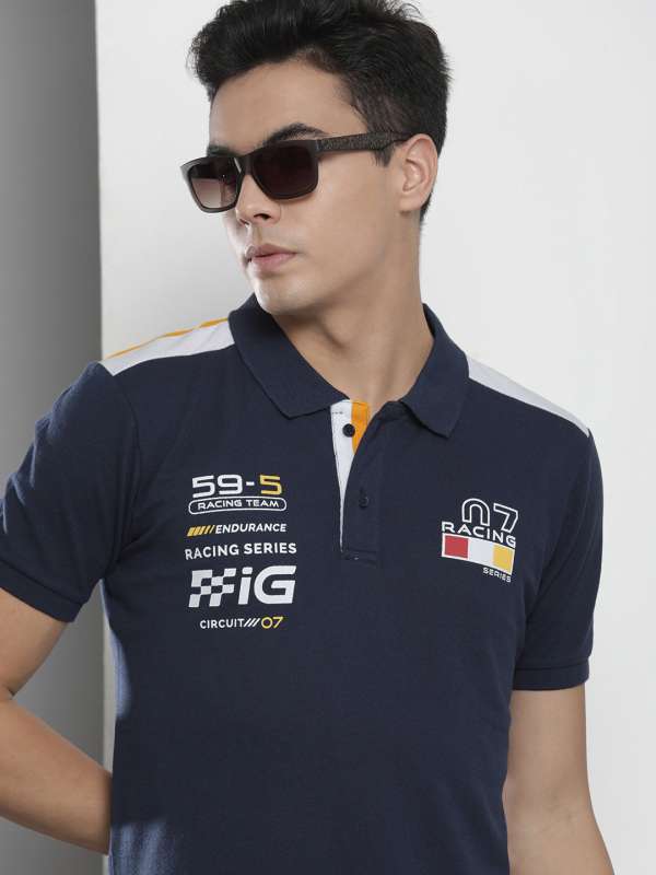 The Indian Garage Co Navy Blue Printed Polo Collar Tshirts Buy