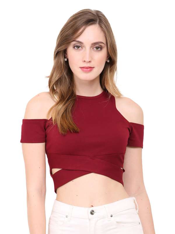 Buy IN MY BEAUTIFULLY WRAP-OVER MAROON RED, V-NECK, CROP TOP for Women  Online in India