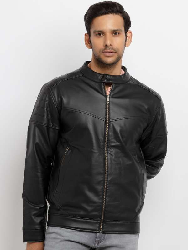 Status Quo Black Solid Stand Collar Jacket Buy Status Quo Black Solid Stand Collar Jacket online in India
