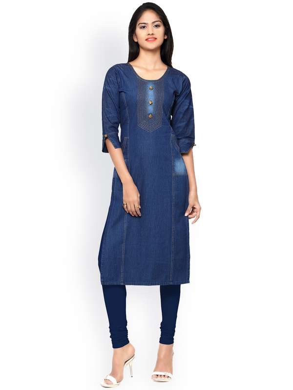 Denim kurtis on myntra clearance