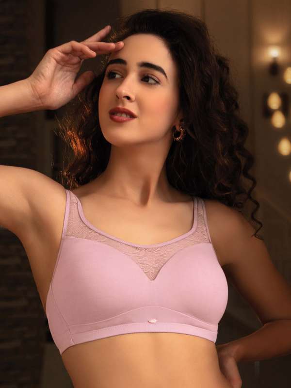 Buy SOIE Non Padded Non Wired Full Coverage Cotton Spandex Encircled  T-shirt Bra-Peach Online
