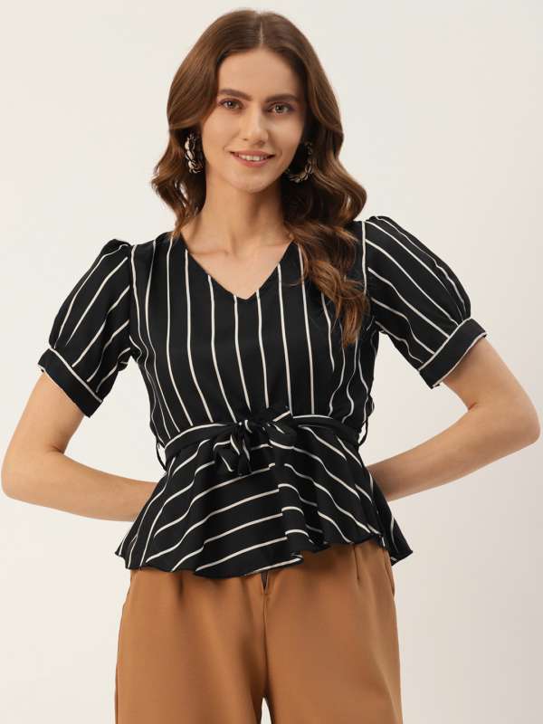 Black and white striped peplum shop top