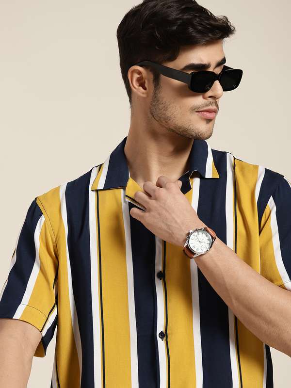 Navy blue and yellow striped shirt Clearance