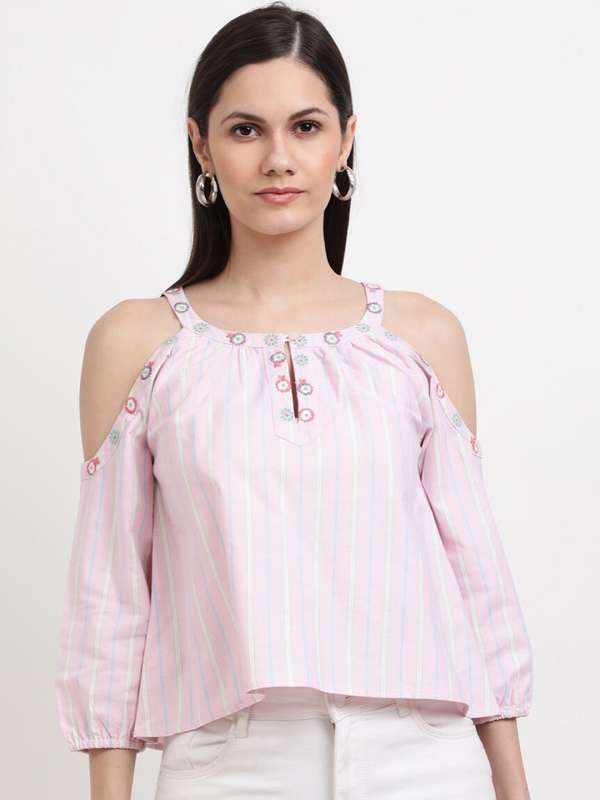 Cold shoulder cotton tops discount