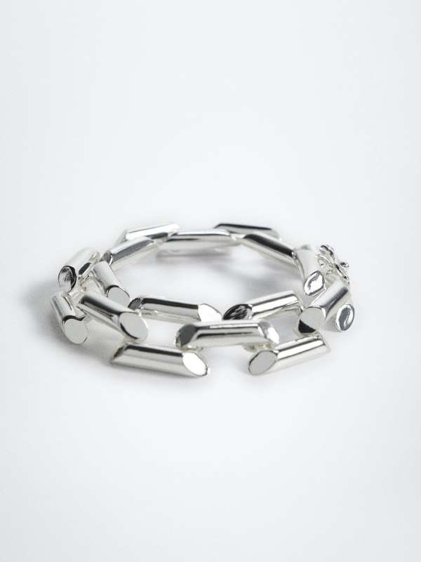 LOUIS VUITTON Chain Bracelet Metal Monogram Logo Plate Silver