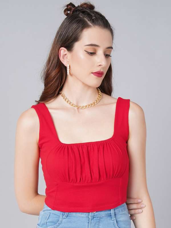 Red Heart Top - Red / M  Red heart tops, Strap crop top, Clothes