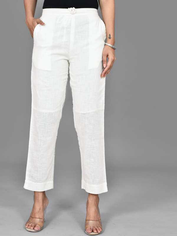 Buy Women White Regular Fit Solid Formal Trousers With Belt online   Looksgudin