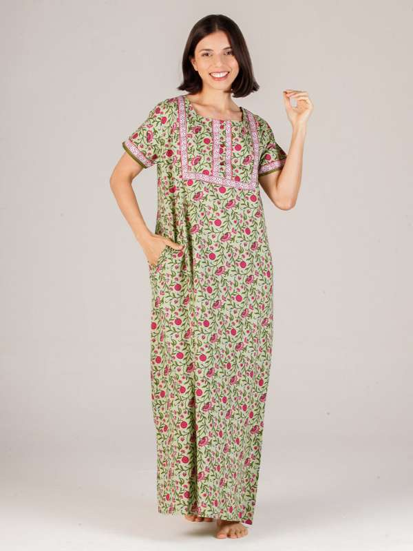 Evolove Women'S 100% Cotton Printed Maxi Nighty Sleepwear/Super