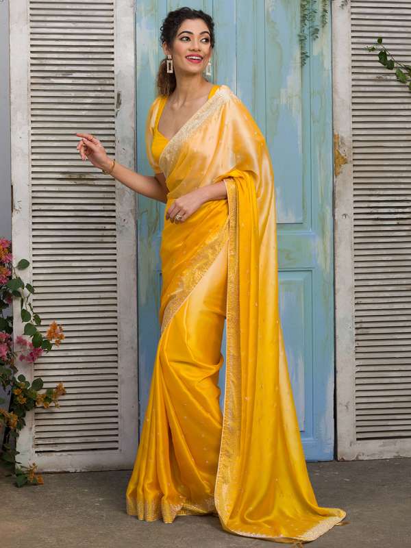Yellow Embellished Saree Buy Yellow Embellished Saree online in
