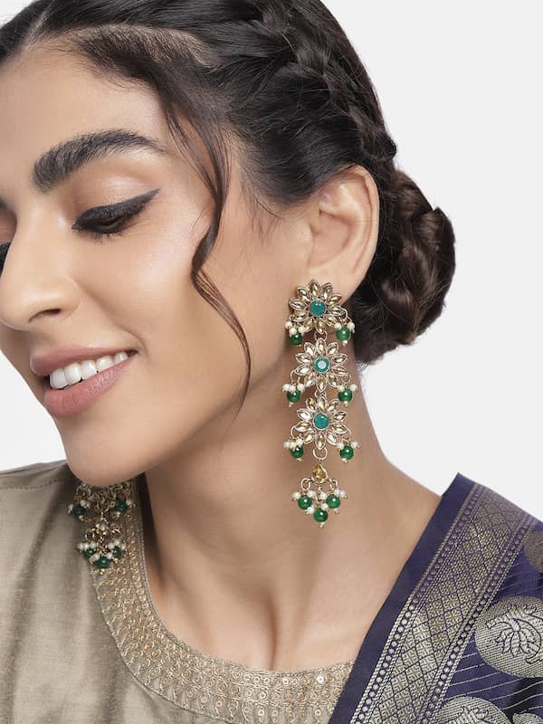Buy Green Rani Tourmaline Chandbali Earrings for Women Online at Ajnaa  Jewels |391340