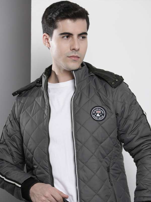 The Indian Garage Co Charcoal Grey Solid Winter Jacket Buy The
