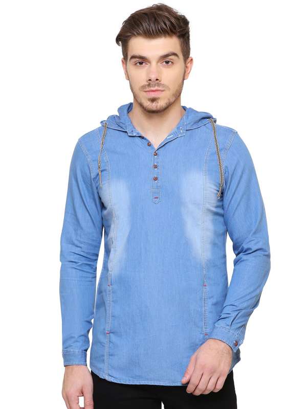 Hooded denim shirt hot sale