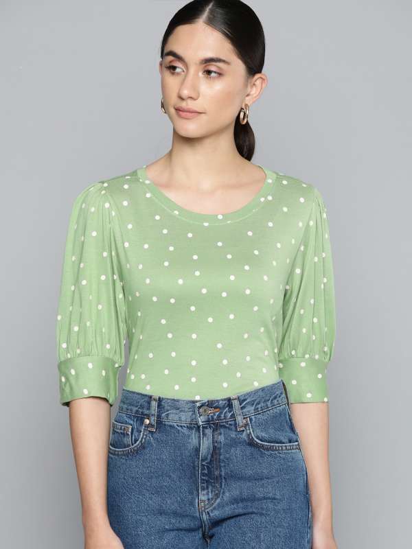 Green polka dot top best sale
