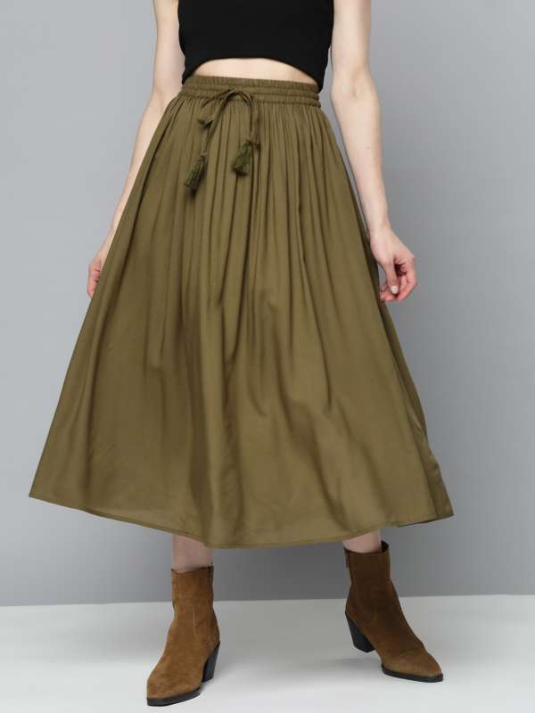 Flared skirt - Olive green/Patterned - Ladies