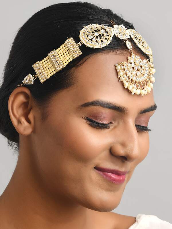 Kumar Jewels Sleek Teen Girlish Fashion Enamel Work Kundan Stone Carved Maang  Tikka Hair Jewelry