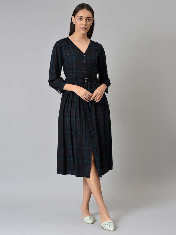 Checked a line dress sales