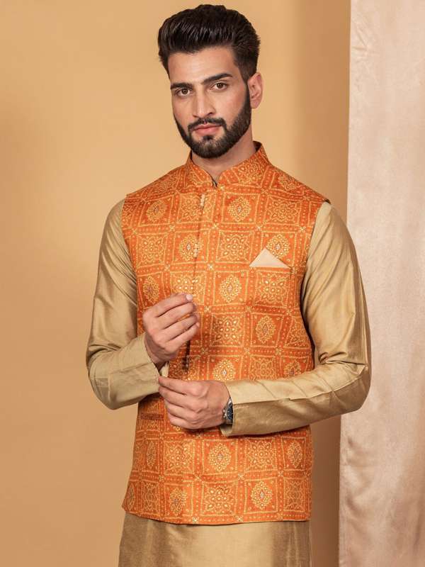Orange kurta with outlet nehru jacket