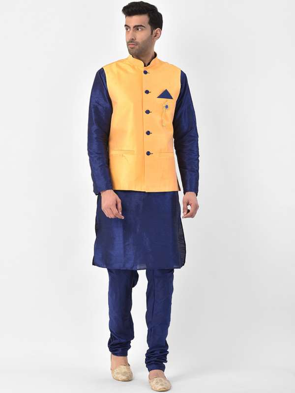 Yellow kurta with jacket mens top