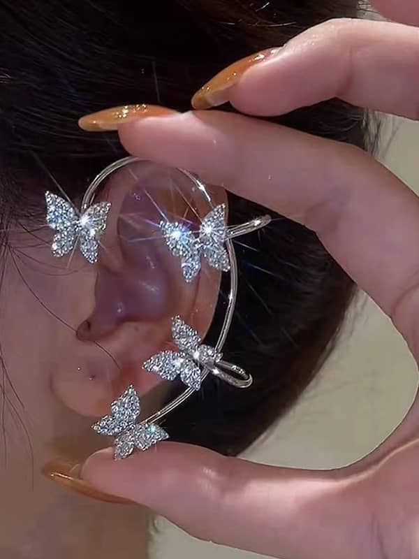 One Ear Wearing Foreign Fashion 2 top 3 Strings of Tassel Earrings 45  inches Long Diamond