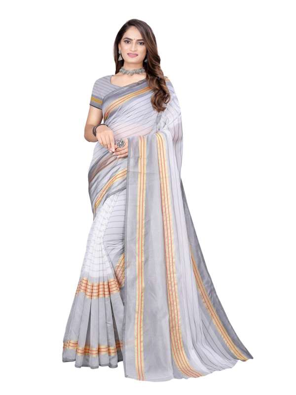 Off white saree with sales golden border online shopping