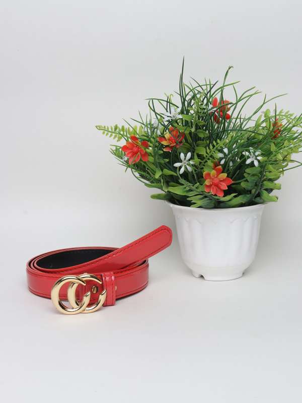 Belt - Ring Buckle Red Women's Belt - CALVADOSS Red/ Gold