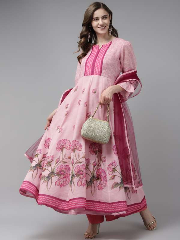 Buy Pink Printed Chanderi Suit Set Online in India