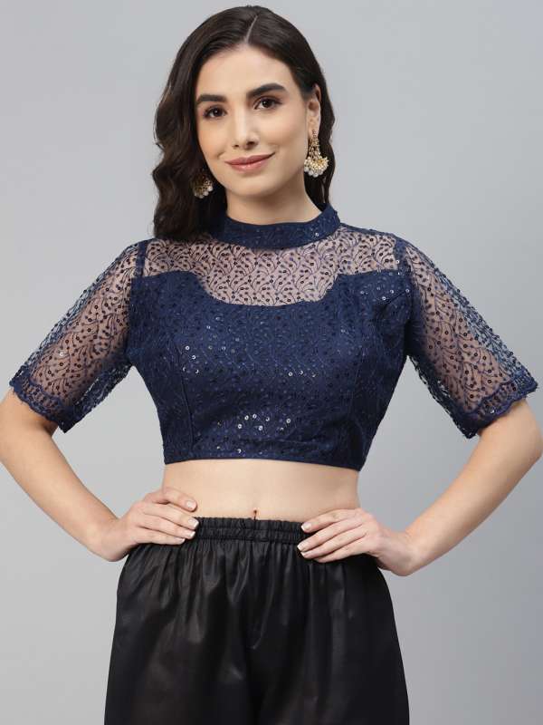 Navy blue high neck blouse hot sale