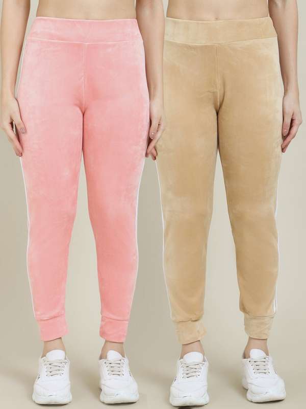 Buy Women Peach Coloured Solid Wide Leg Track Pants - Track Pants